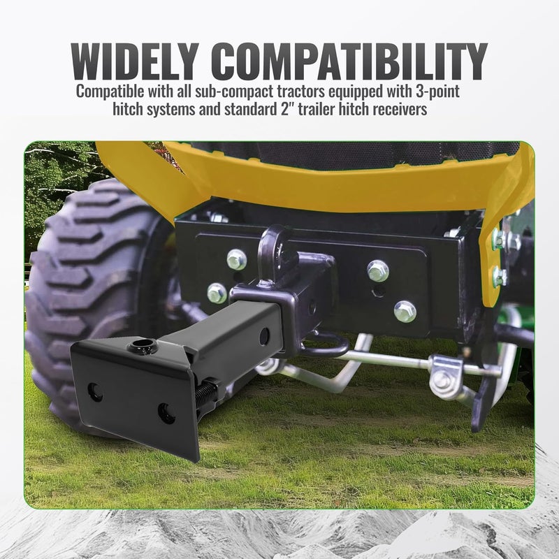 WUTIST Sleeve Hitch Adapter for 2" Receiver Compatible with 3-Point Hitch Sub-Compact Tractor Steel Lawn Garden Farm Tractor Hitch Adapter Black - Image 3